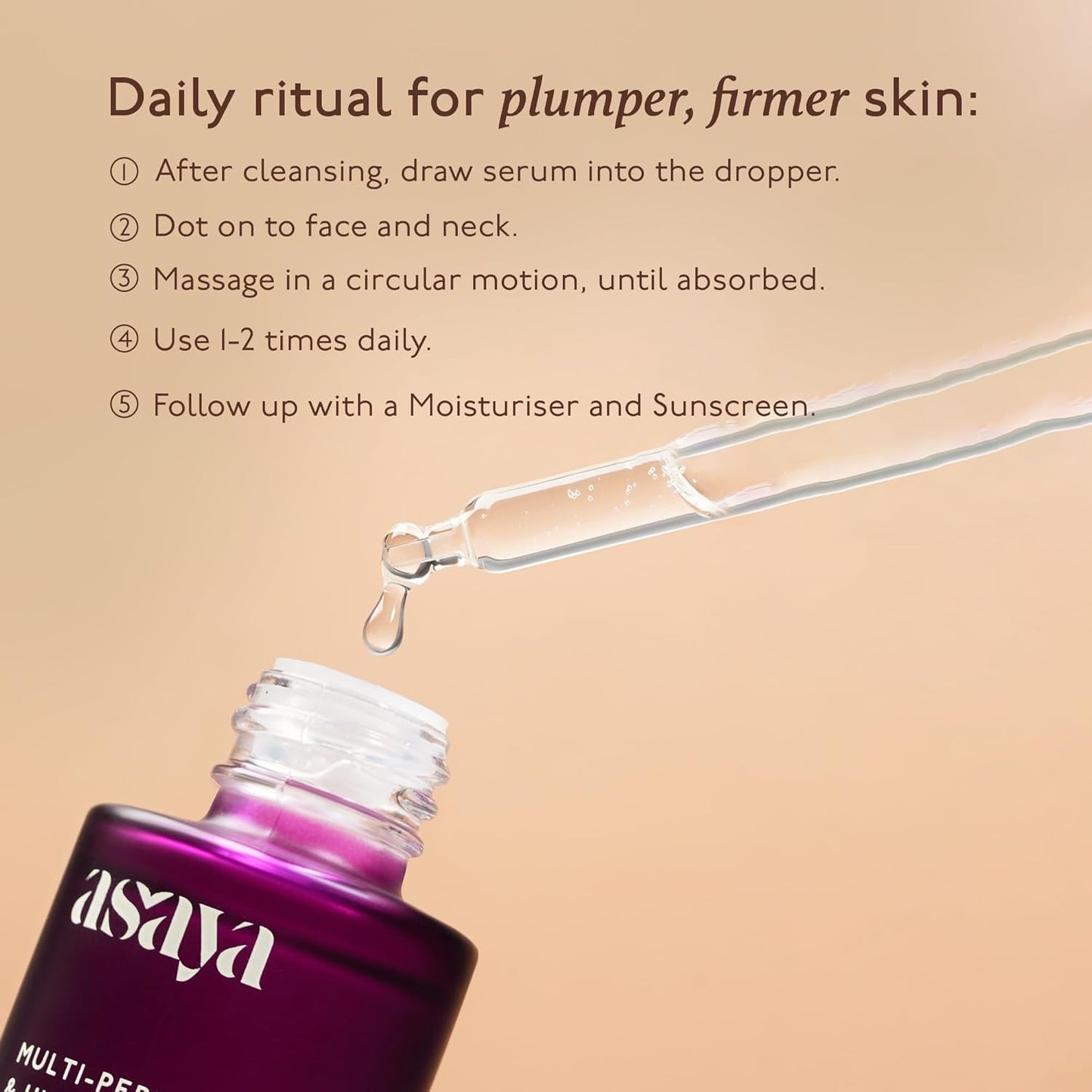 Asaya Multi Peptide Day/Night Face Serum with Hyaluronic Acid | Anti-Aging Serum | 5% Tripeptide Complex | Oily, Dry & Sensitive Skin - 30ml