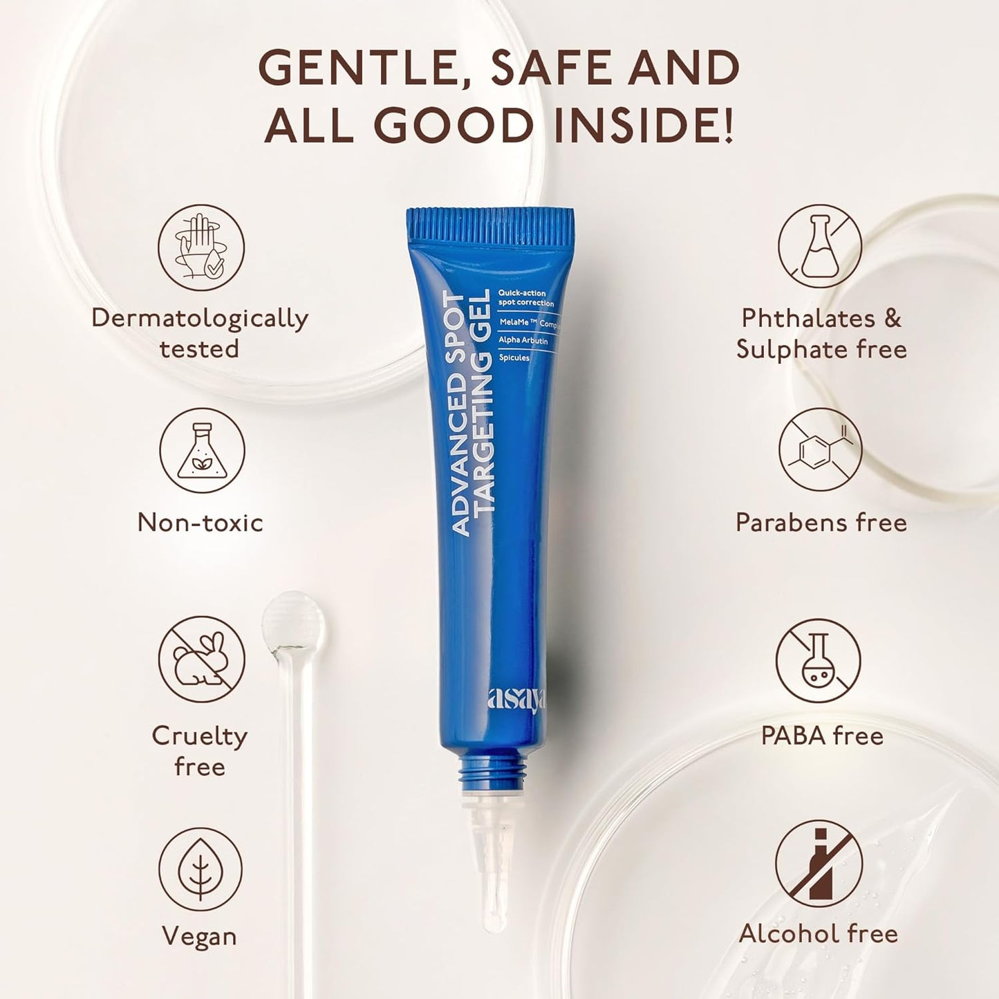 Asaya Advanced Dark Spot Targeting Gel | Reduces Pigmentation, Post-Inflammatory Hyperpigmentation, Acne Marks & Scars | MelaMe™ Complex, Spicules & Alpha Arbutin | for Oily, Sensitive & Dry Skin - 15 g
