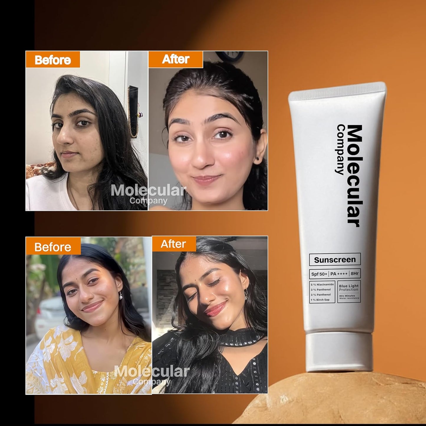 Molecular Company SPF 50+ Pa++++ | 5% Niacinamide | 3% Panthenol ( 2x More Hydrating than Hyaluronic Acid ) | 3% Lecorice 1% Birch Sap l Moisturising Gel Sunscreen ,For Oily, Dry, Sensitive, Combination, Dull, Acne Prone Skin| 50 G