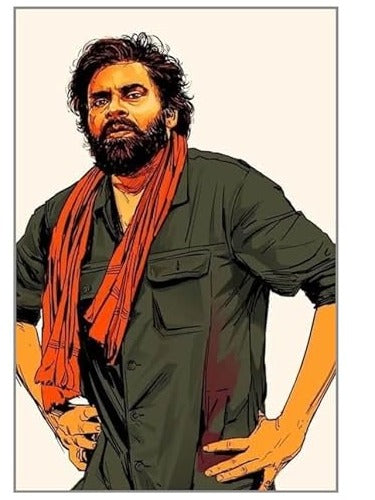 Dream World Decor Pawan Kalyan Power Star Poster | A4 350 GSM Glossy Wall Art | Telugu Cinema Superstar Collection | Fan Room, Office & Home Décor | V5