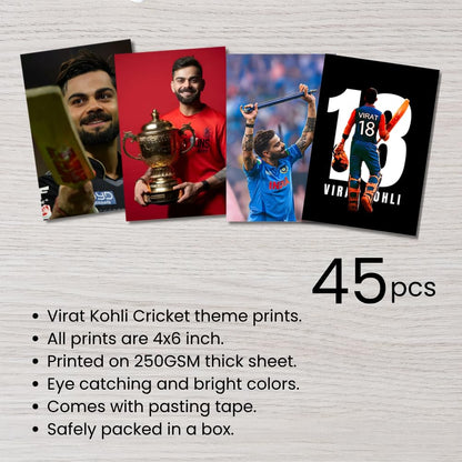 Virat Kohli Posters Wall Collage Kit– 45 Mini Posters (4x6 Inch) With Motivational Quotes | For Room Wall Decoration, Living Room Bedroom Boys Gift Fan| Unframed Wall Decor Covers 30x36 Inch Area