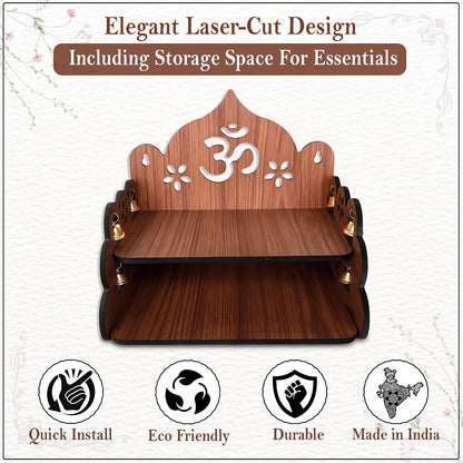 Small Pooja Mandir for Home Wall Mount & Tabletop | Wooden Temple with Bells | Mini Mandir for Office, Home, Daily Worship पूजा & Decor