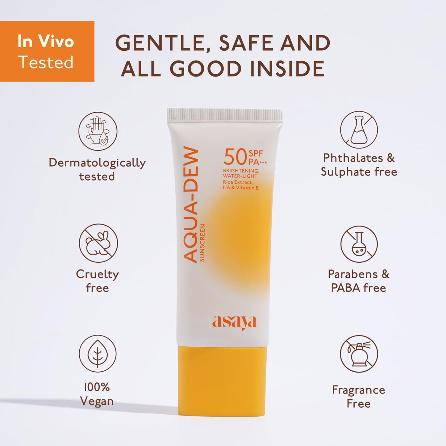 Asaya Aqua Dew Sunscreen SPF 50 PA+++ | Prevents Tanning | Ultra Light Water Sunscreen | For Men & Women | Oily, Dry & Sensitive Skin | 50 ml