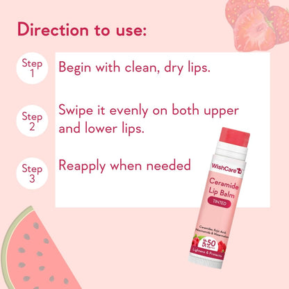 WishCare Tinted Lip Balm SPF 50 PA+++ | Brightening Lip Balm for Dark Lips | In-Vivo Tested | Kojic Acid & Niacinamide | For Women | 5g