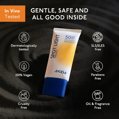 ASAYA Spot Light Depigmenting Sunscreen SPF 50 PA++++ | In-VIVO Tested | Niacinamide + Licorice Extract | Daily Sunscreen For All Skin Types | 50 g