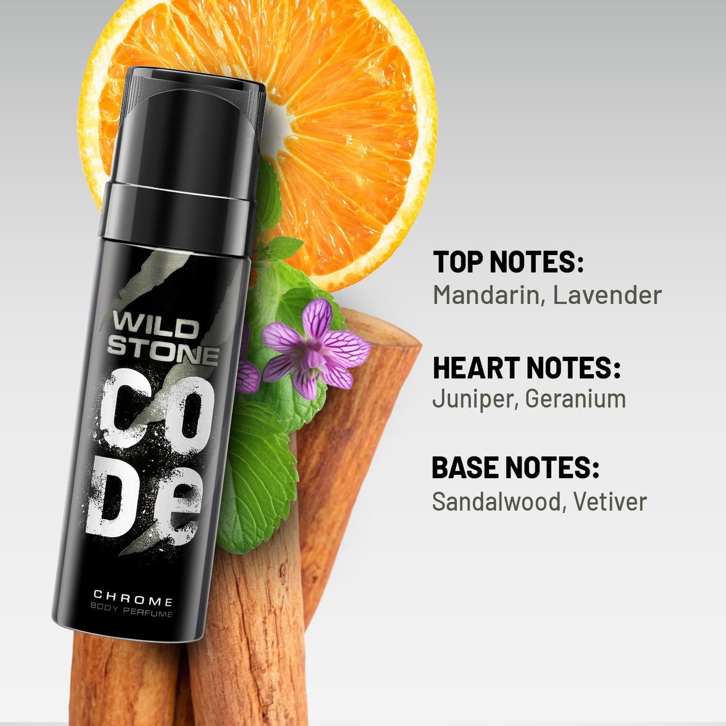 WILD STONE CODE Chrome Long Lasting No Gas Body Perfume For Men, 150Ml - Chrome, Spray