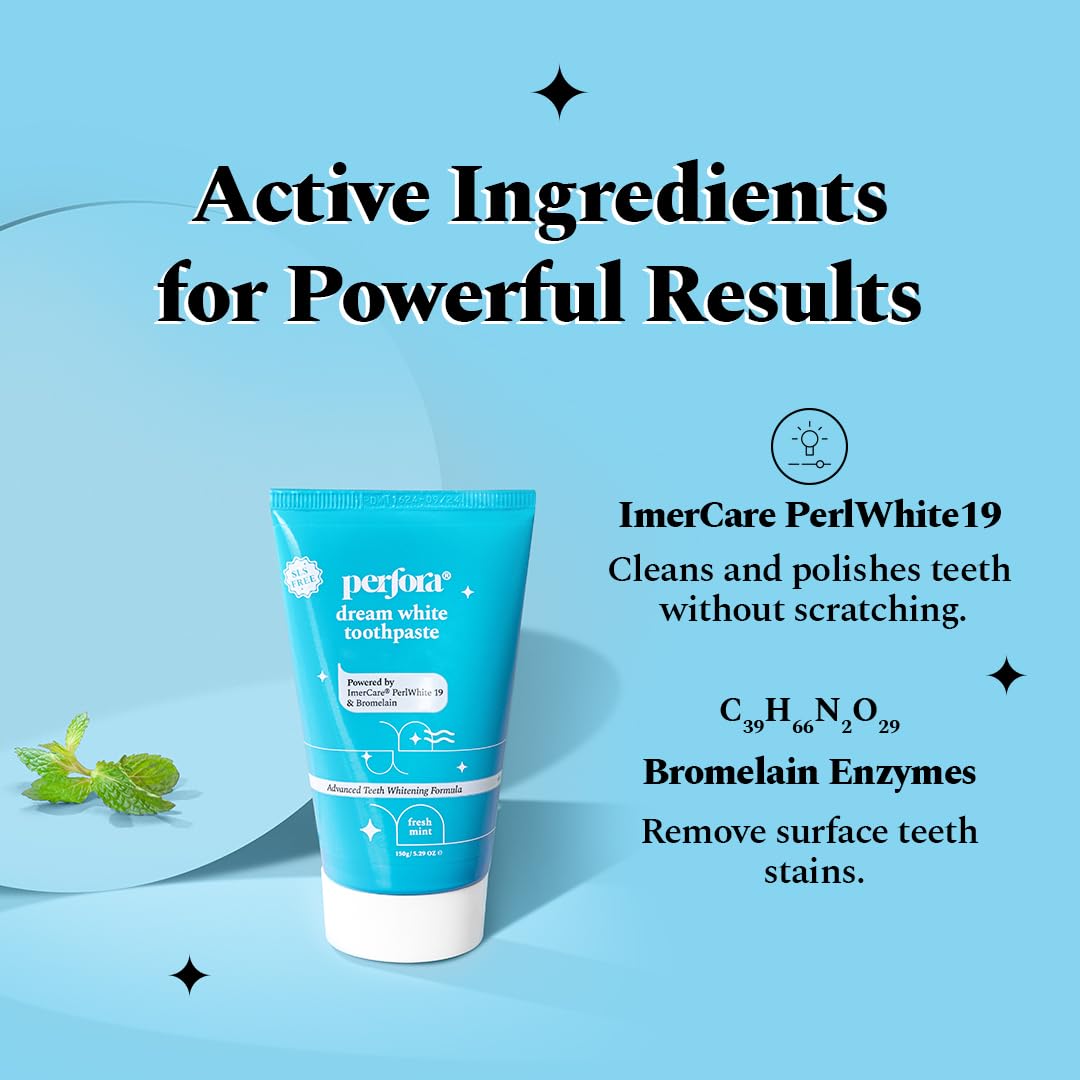 Perfora Teeth Whitening Mini Combo | Purple Serum & Dream White Toothpaste | SLS & Fluroide Free Tooth paste | N-Ha For Teeth Remineralisation | Enamel Safe & Effective Teeth Whitener Solution