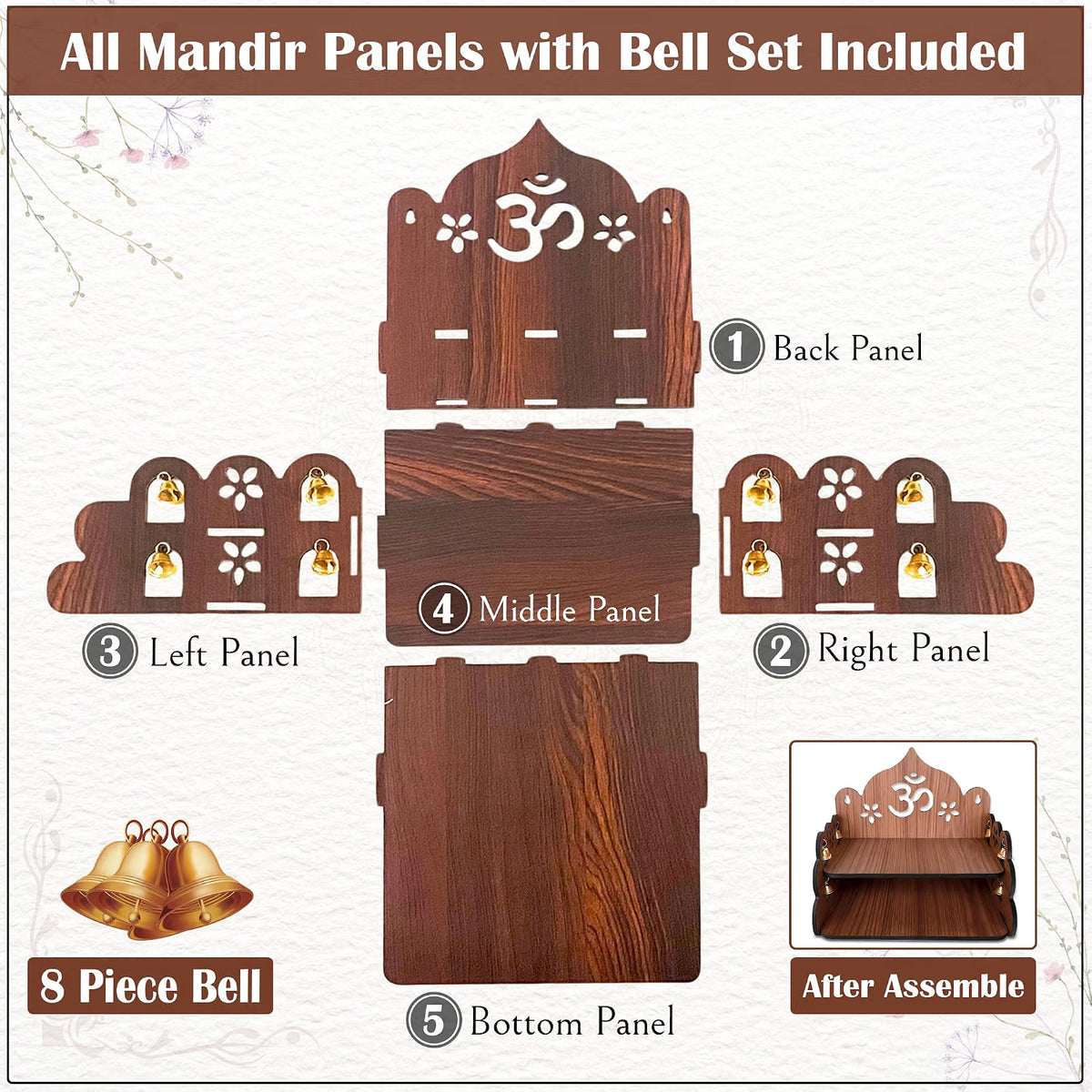 Small Pooja Mandir for Home Wall Mount & Tabletop | Wooden Temple with Bells | Mini Mandir for Office, Home, Daily Worship पूजा & Decor