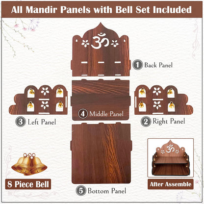 Small Pooja Mandir for Home Wall Mount & Tabletop | Wooden Temple with Bells | Mini Mandir for Office, Home, Daily Worship पूजा & Decor