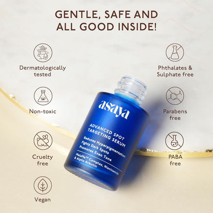 Asaya Advanced Spot Pigmentation Face Serum | Reduces Dark Spots, Melasma, Acne Marks & Hyperpigmentation | MelaMe™ Complex, Niacinamide & Alpha Arbutin | Lightweight & Fast Absorbing | For Men & Women | Oily, Dry & Sensitive Skin - 30ml