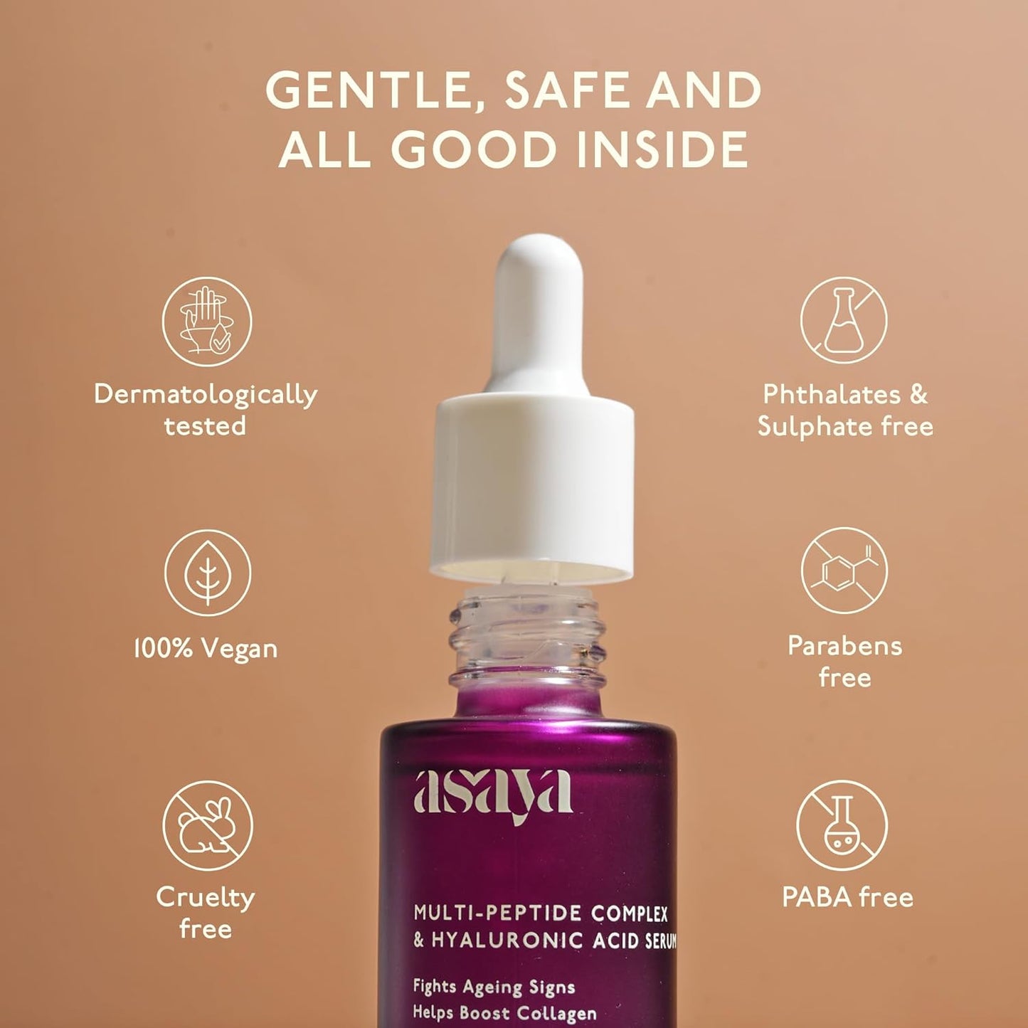 Asaya Multi Peptide Day/Night Face Serum with Hyaluronic Acid | Anti-Aging Serum | 5% Tripeptide Complex | Oily, Dry & Sensitive Skin - 30ml