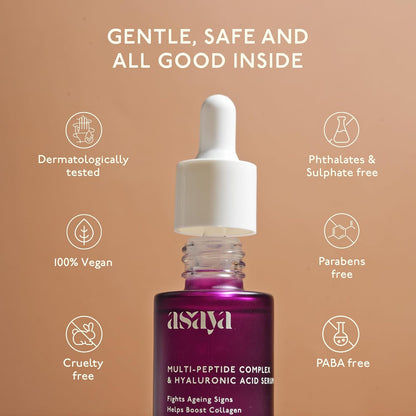Asaya Multi Peptide Day/Night Face Serum with Hyaluronic Acid | Anti-Aging Serum | 5% Tripeptide Complex | Oily, Dry & Sensitive Skin - 30ml