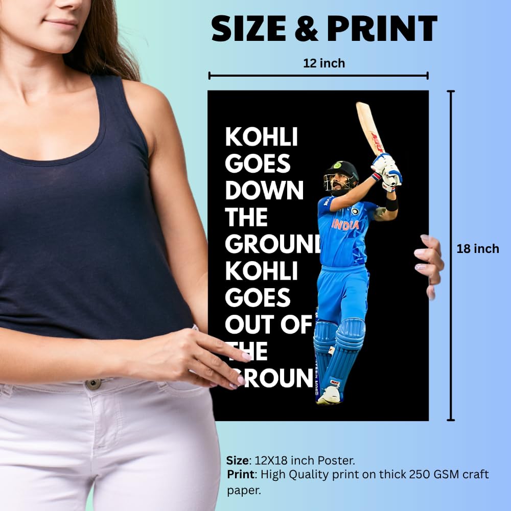 Cricketer Virat Kohli Poster Cricket Players Motivational Poster, Player King Kohli poster For wall decor, room decoration home bedroom living room Paintings Hostel Boys Ideal For Cricket Fans