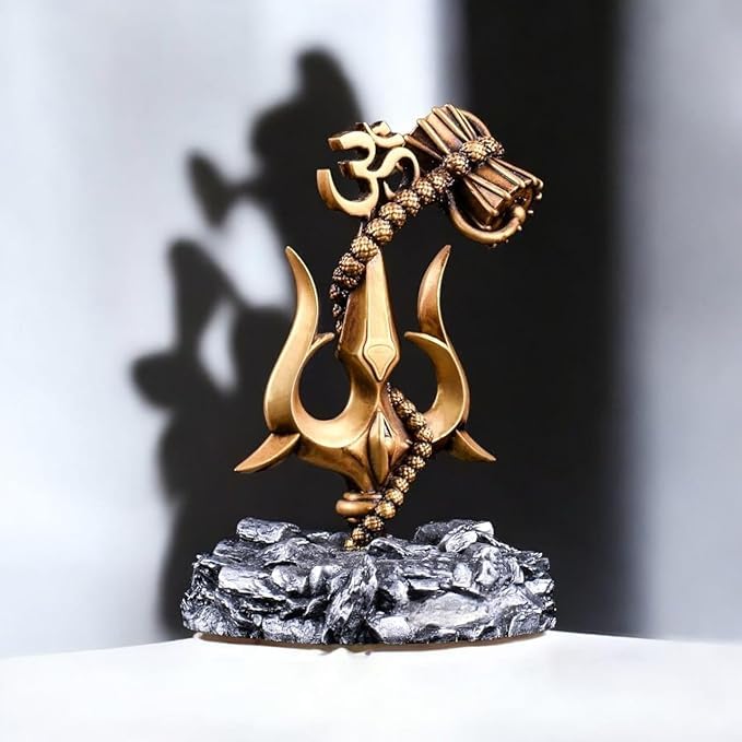 Shiv Trishul with Damru Idol | Mahadev Trishul Showpiece with Om Symbol for Car Dashboard, Home Temple & Office Decor | Lord Shiva Statue Gift Item