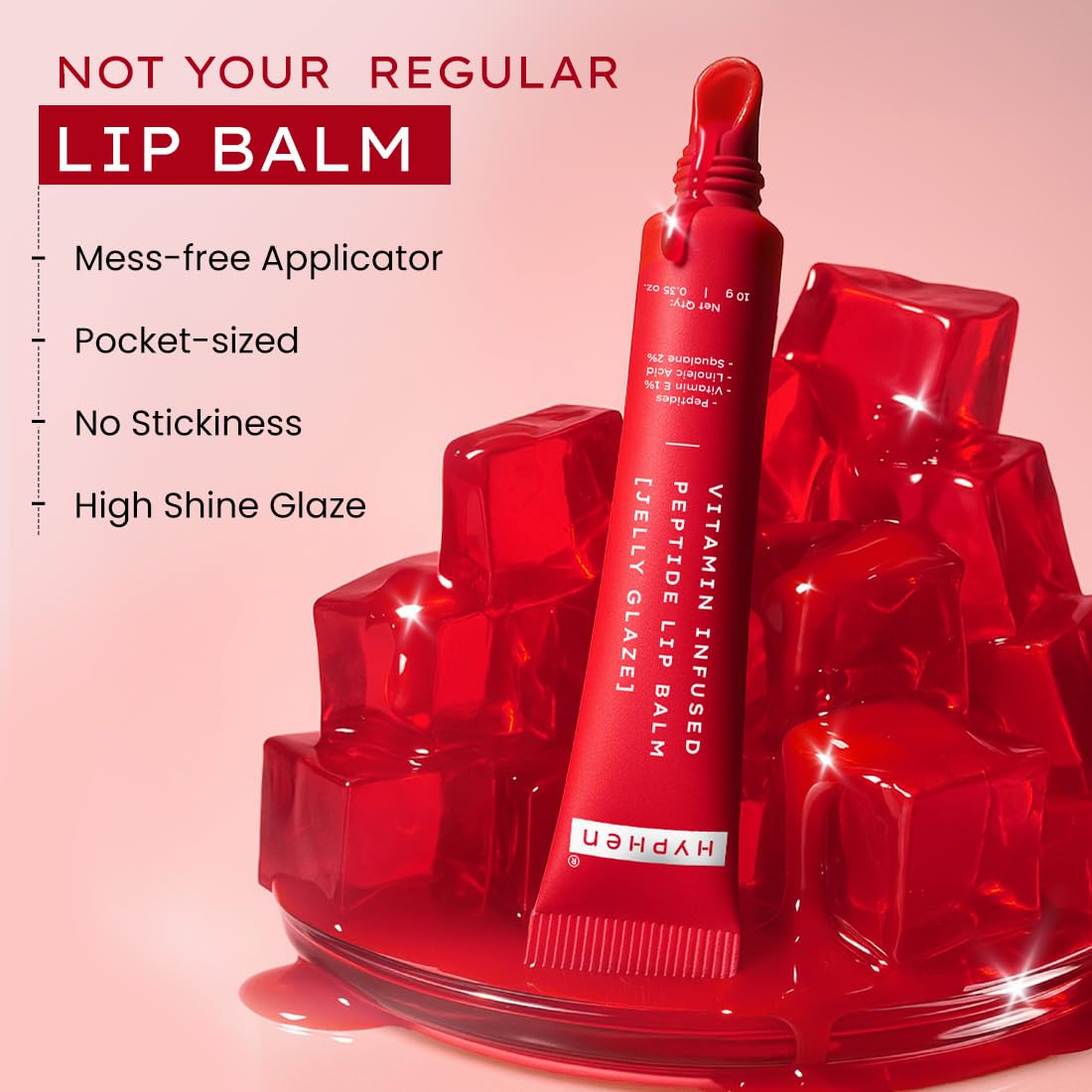 Hyphen Tinted Lip Balm | Brightens & Reduces Dark Lips & Pigmentation | 1% Vitamin E, Peptide & 2% Squalane | Jelly Glaze (Red Shade)- 10g