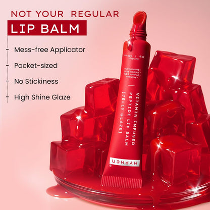 Hyphen Tinted Lip Balm | Brightens & Reduces Dark Lips & Pigmentation | 1% Vitamin E, Peptide & 2% Squalane | Jelly Glaze (Red Shade)- 10g