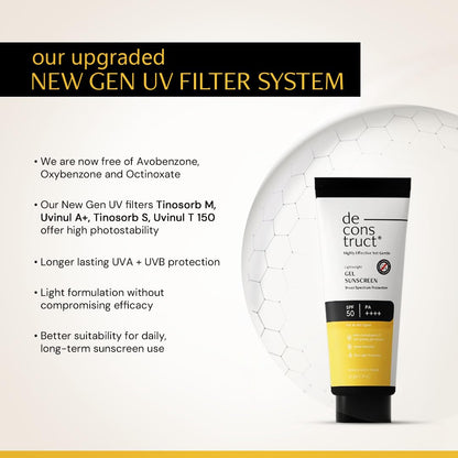 Deconstruct Gel Sunscreen for Oily skin SPF 50 PA++++ | For Men & Women - 80gm