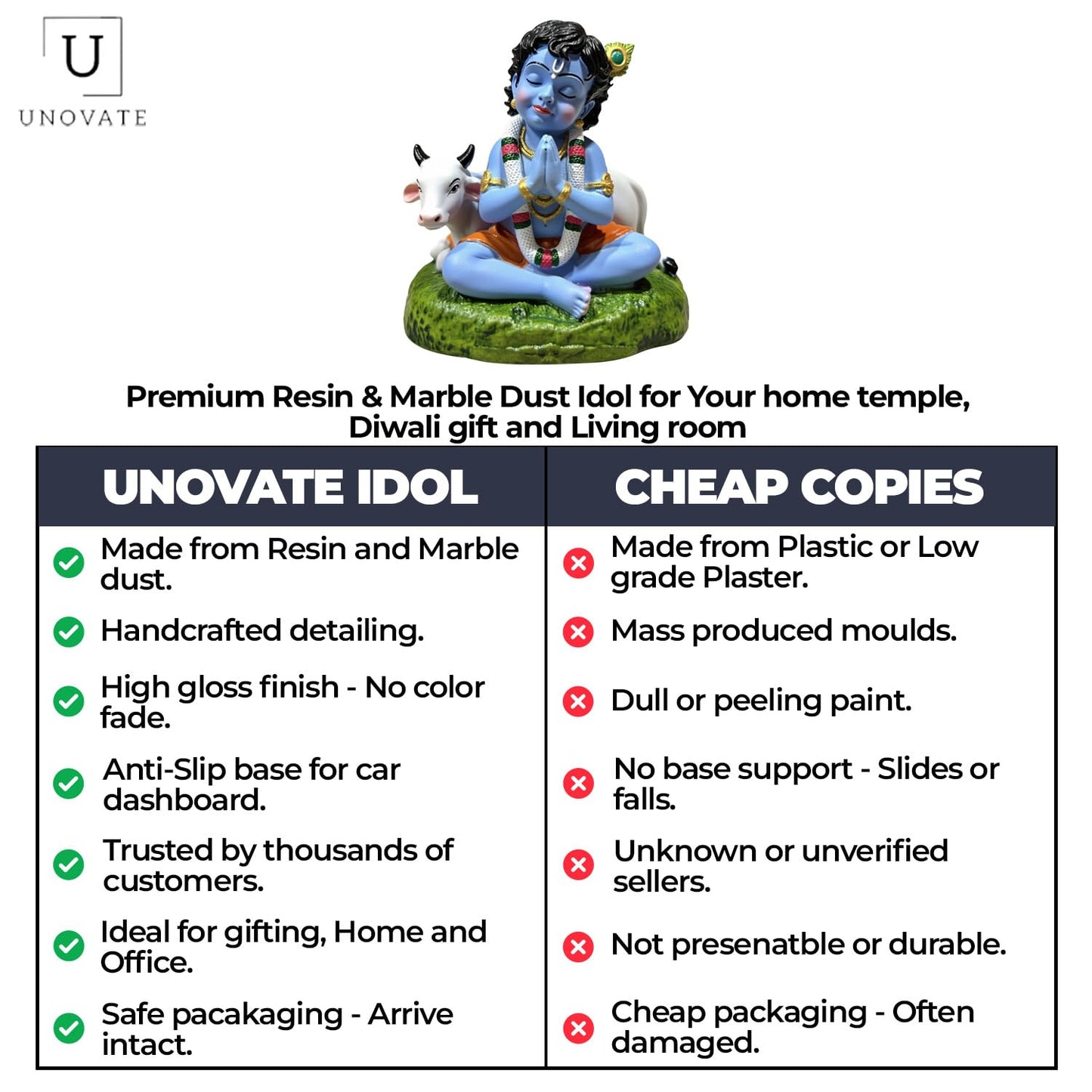 Krishna Idol for Car Dashboard | Lord Krishna Murti | Krishna Statue Idol for Car, Office Desk, Pooja, Temple, Decoration,Festivals (Blue Colour)
