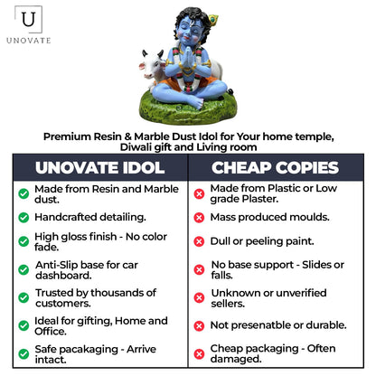 Krishna Idol for Car Dashboard | Lord Krishna Murti | Krishna Statue Idol for Car, Office Desk, Pooja, Temple, Decoration,Festivals (Blue Colour)