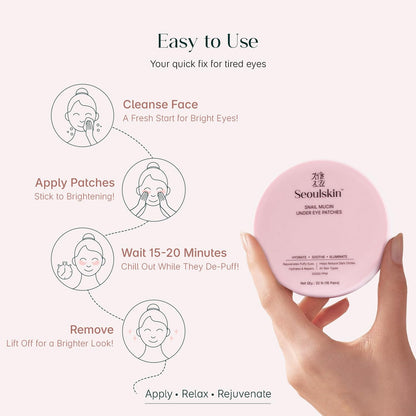 SeoulSkin Snail Mucin Under Eye Serum Patches (32 Pcs) – Korean Eye Patches for Dark Circles, Puffy Eyes, Hydrates & Repairs with Niacinamide & Hyaluronic Acid – Paraben-Free, Sulphate-Free, Cruelty-Free
