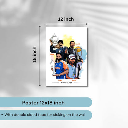 MS Dhoni Rohit Sharma KApil Dev Worldcup Winner Cricket Player, 12 x 18 Inch Unframed Poster For wall decoration home bedroom living room Paintings Hostel Boys Ideal For Cricket Fans