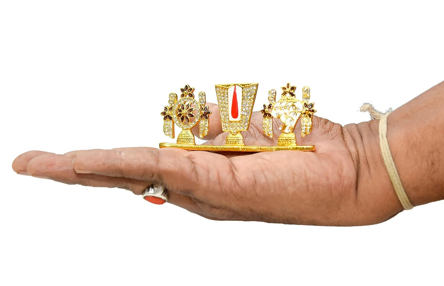 Balaji Tirupati Lord Venkateswara shanku Chakra Namah Stone Car Dashboard Idol with Hand Made Crystal Stones Hindu God Srinivasa.(Blessings on The Go) (Thirupathi Balaji Stone 11)