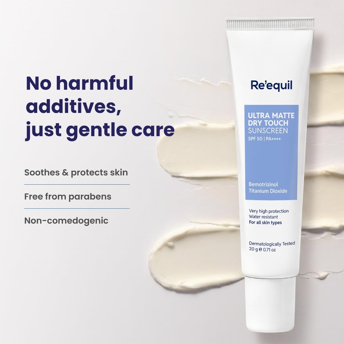 Re' Equil Ultra Matte Dry Touch Sunscreen Gel Spf 50 Pa++++, Water Resistant With Zinc Oxide And Titanium Dioxide 20G