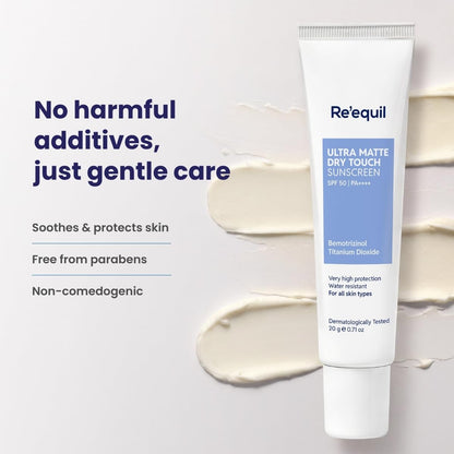 Re' Equil Ultra Matte Dry Touch Sunscreen Gel Spf 50 Pa++++, Water Resistant With Zinc Oxide And Titanium Dioxide 20G