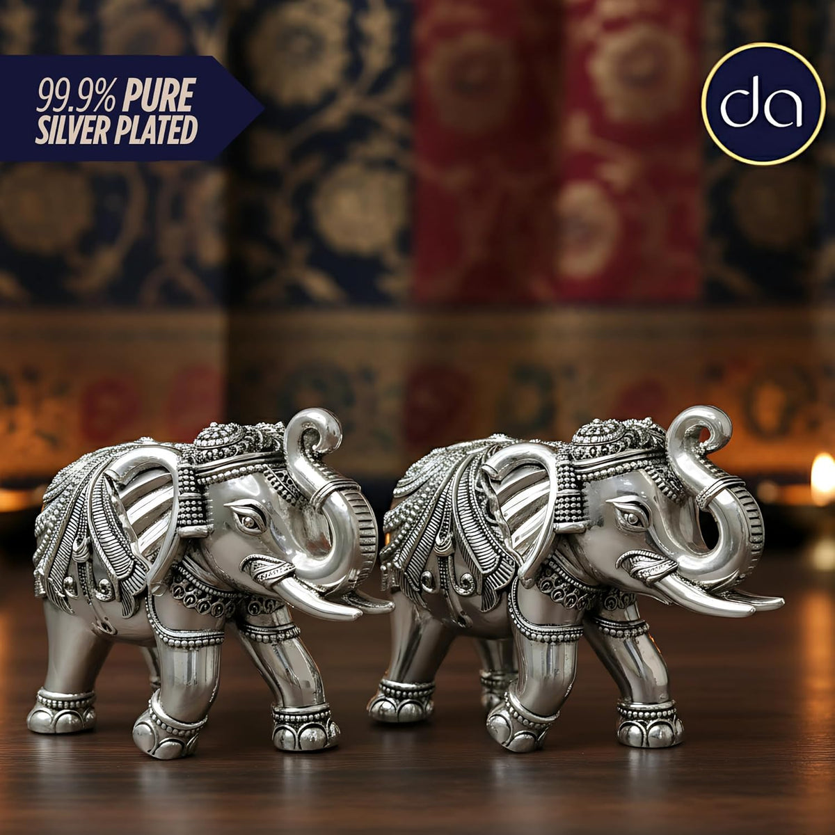 999 Pure Silver Plated Elephant Idol Pack of 2 | 2 Inch Vastu & Good Luck Showpiece for Home Decor, Mandir & Pooja Room | Auspicious Gifting Choice