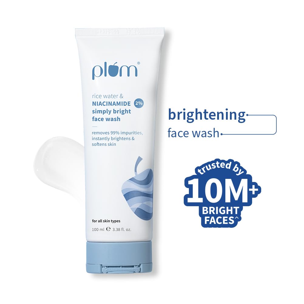 Plum 2% Niacinamide & Rice Water Face Wash | Hydrates & Brightens Skin | Softens & Smoothens Skin | Gentle & Non-Drying | Gently Cleanses 99% pore clogging impurities | Women & Men | 100ml