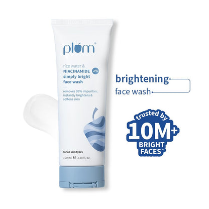 Plum 2% Niacinamide & Rice Water Face Wash | Hydrates & Brightens Skin | Softens & Smoothens Skin | Gentle & Non-Drying | Gently Cleanses 99% pore clogging impurities | Women & Men | 100ml