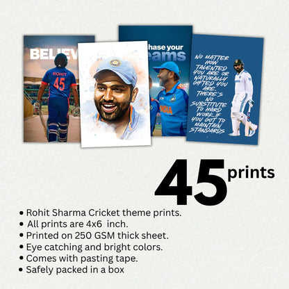 Rohit Sharma Posters Wall Collage Kit– 45 Mini Posters (4x6 Inch) With Motivational Quotes | For Room Wall Decoration, Living Room Bedroom Boys Gift Fan| Cricket Lover Cricketers Wall Decor Covers 30x36 Inch Area