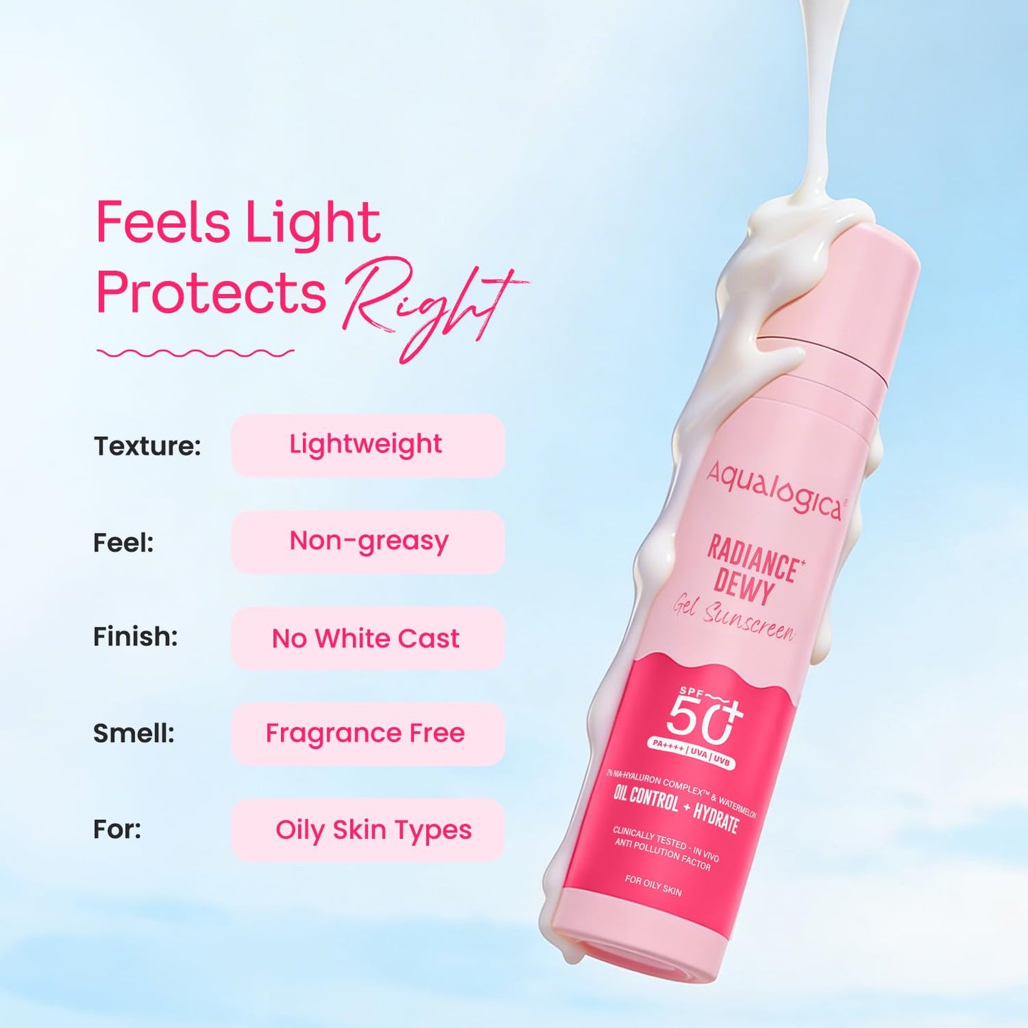 Aqualogica Radiance+ Dewy Gel Sunscreen - 50g | SPF 50+ PA++++ | For Men & Women