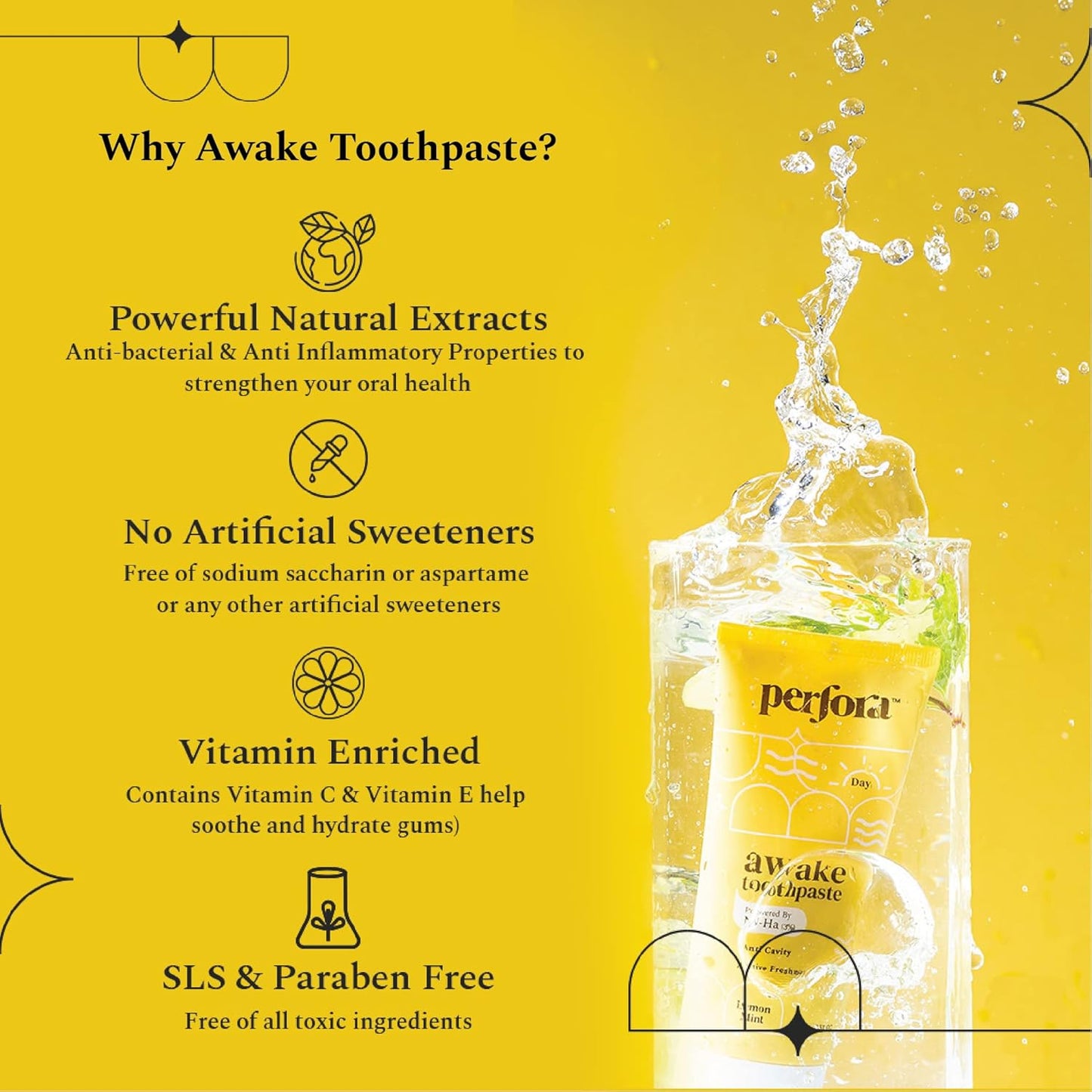 Perfora Awake Toothpaste - Lemon Mint, 300g (3x 100g) | Active Freshness Cavity Prevention | Vitamin Enriched SLS & Fluoride Free Tooth Paste |N-Ha For Teeth Remineralisation |Healthy Gums & Oral Care
