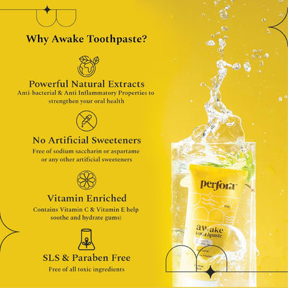 Perfora Awake Toothpaste - Lemon Mint, 300g (3x 100g) | Active Freshness Cavity Prevention | Vitamin Enriched SLS & Fluoride Free Tooth Paste |N-Ha For Teeth Remineralisation |Healthy Gums & Oral Care