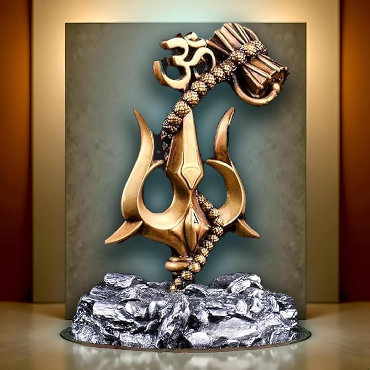 Shiv Trishul with Damru Idol | Mahadev Trishul Showpiece with Om Symbol for Car Dashboard, Home Temple & Office Decor | Lord Shiva Statue Gift Item