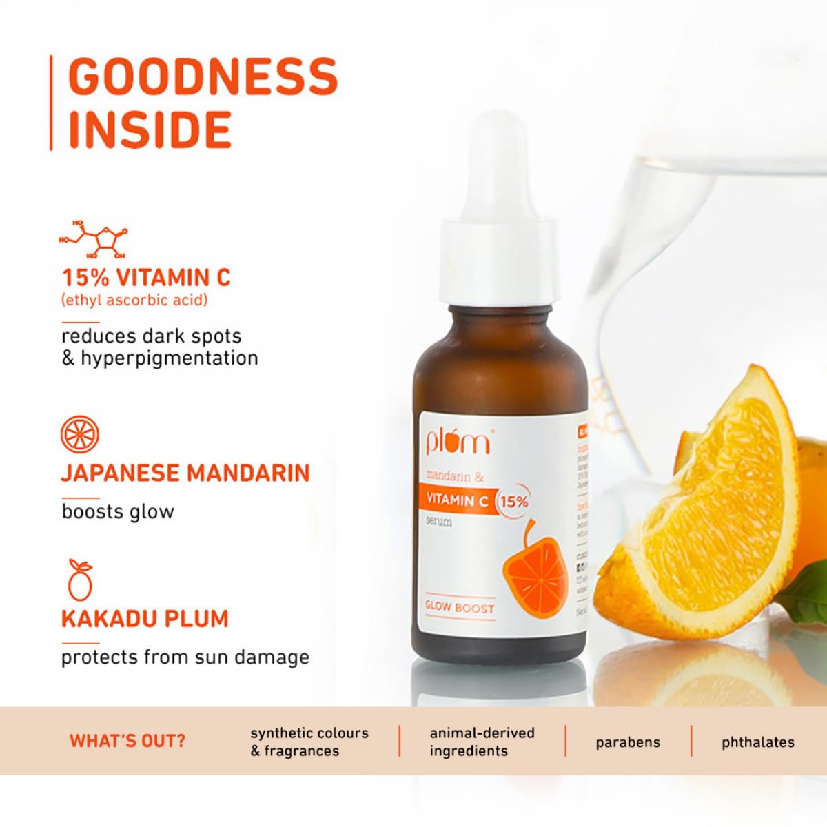 Plum 15% Vitamin C Serum for Glowing Skin | for Oily, Dry & Combination Skin |with Mandarin | Non-Irritating, Hydrating & Soothing | Men & Women 30ml