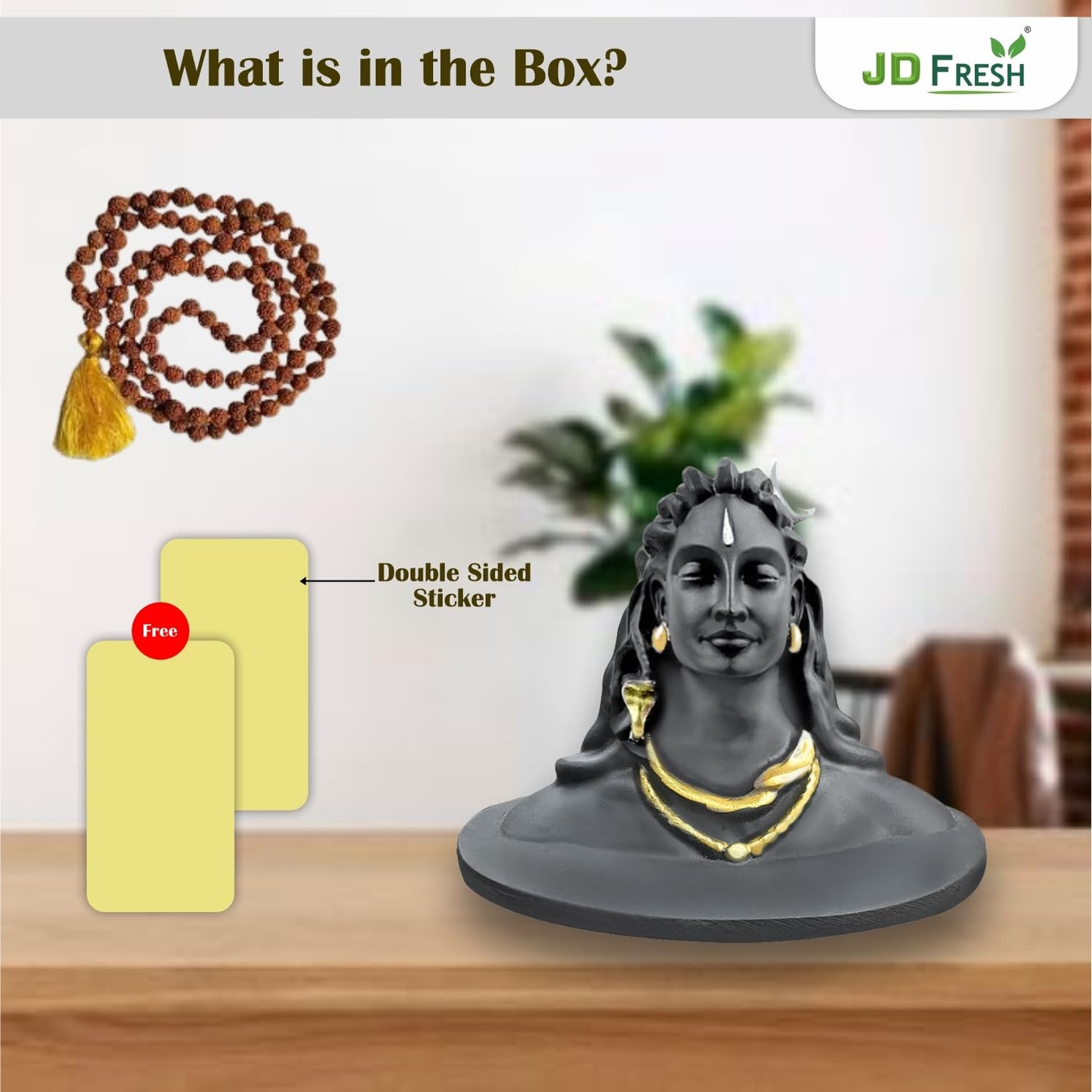 3 Inch Adiyogi Statue with Rudraksh Mala/Resin Car Dashboard Idols/Lord Shiva for Pooja/Mahadev Statues/Decorative Items for Home/Office(Black)