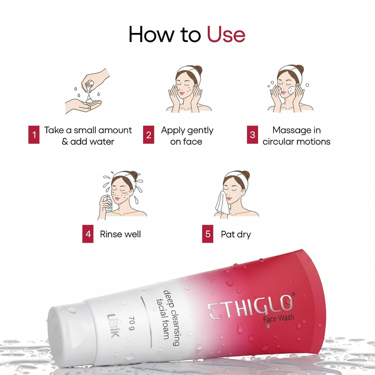 Ethiglo Deep Cleansing Facial Foam Face Wash for Healthy, Soft and Smooth Skin | Suitable for All Skin Types | Pack of 1 (70ml)