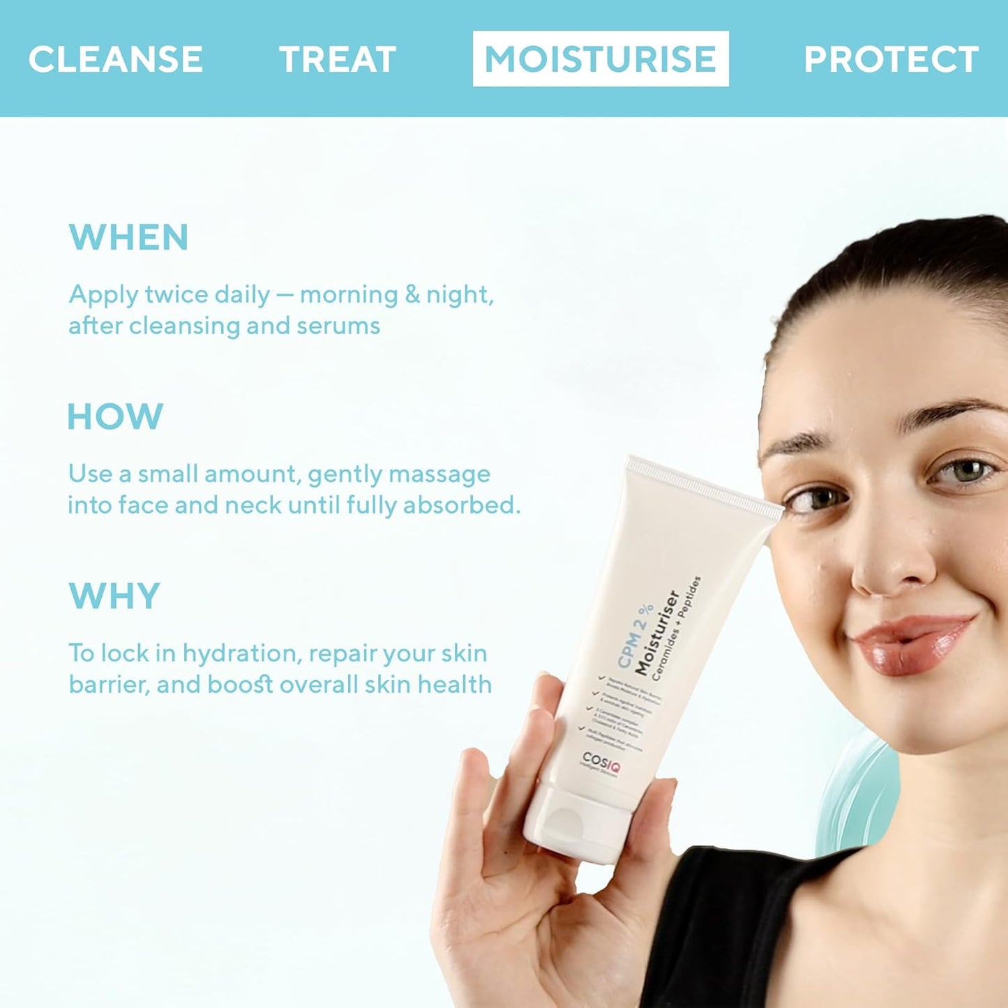 Cos-IQ CPM 2% Ceramides Moisturizer with Peptides for Intense Moisturizing and Skin Strengthening | Barrier Repair Cream | For Oily, Dry, Normal & Sensitive Skin | 100ml