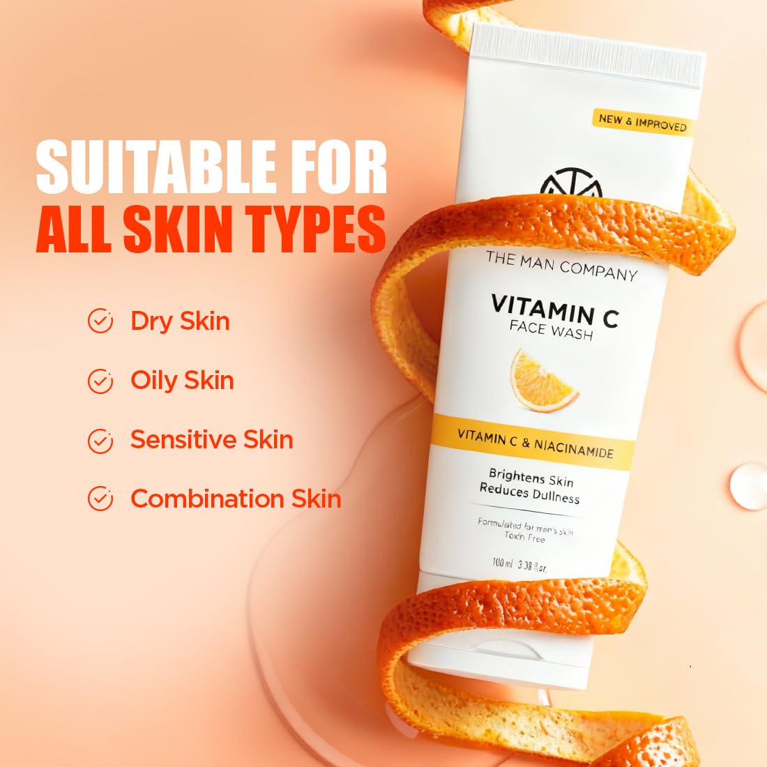 The Man Company Vitamin C Face Wash For Man | Vitamin C & Niacinamide | Suitable For Oily, Dry & Sensitive Skin 100ml