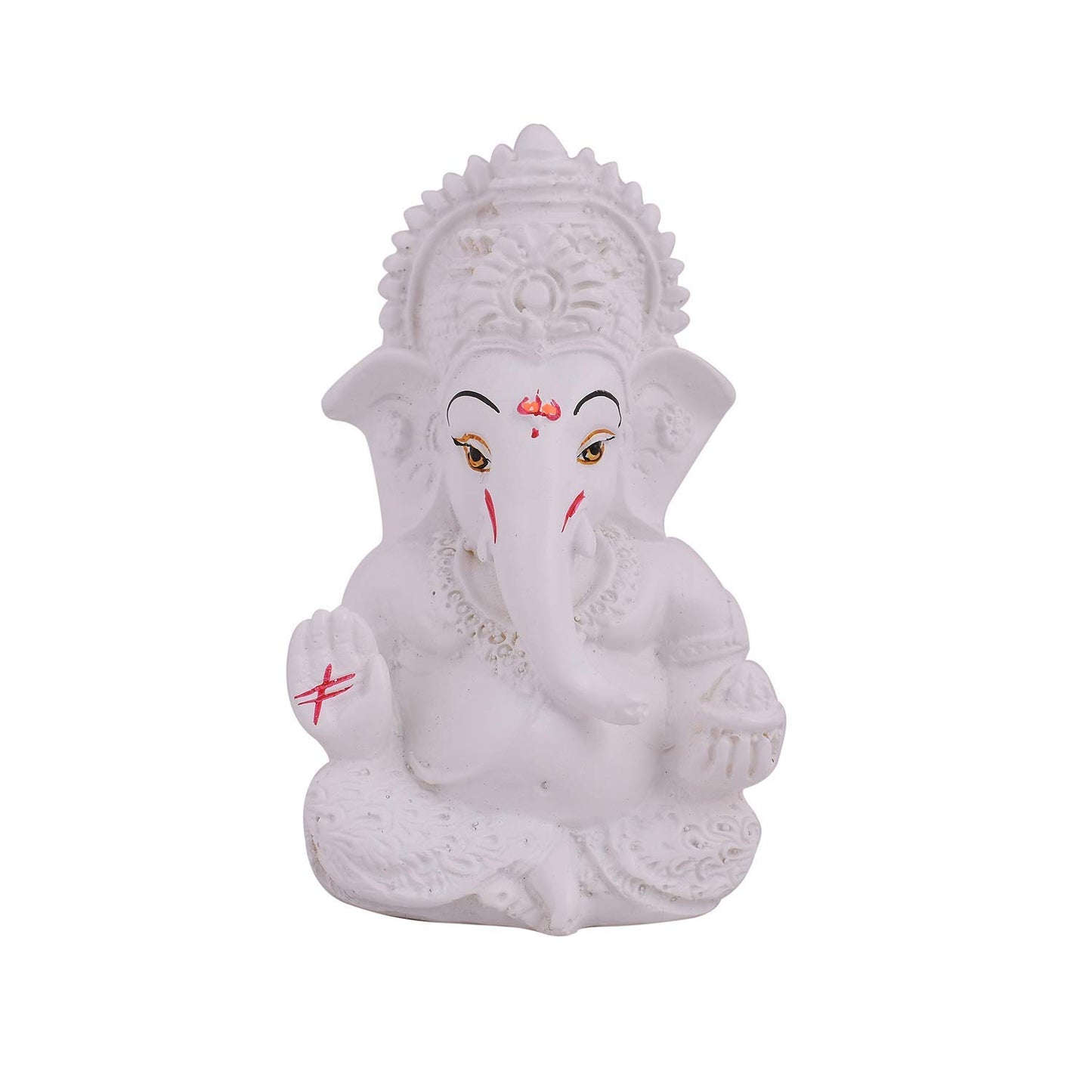 Ganesh Idol Ganesha Statue for Car Dashboard White (8 x 10 cms)