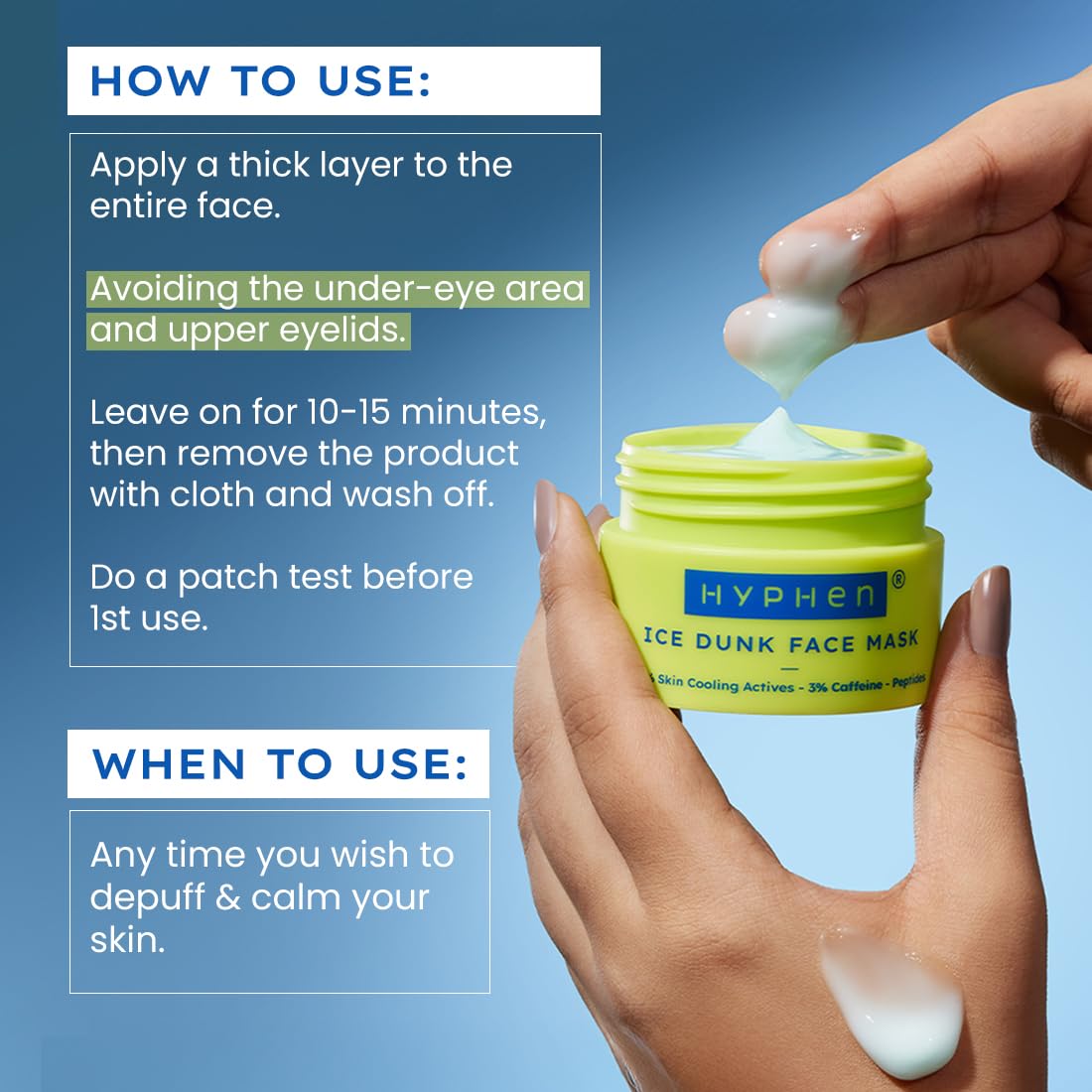 Hyphen Ice Dunk Instant Cooling Face Mask with 31% Skin Cooling Actives | 3% Caffeine - Instant Depuff, Tightening & Pore Reduction | Winter Face Care Routine | Collagen Boost Cryo Therapy Face Pack For Glowing Skin - 50 gm