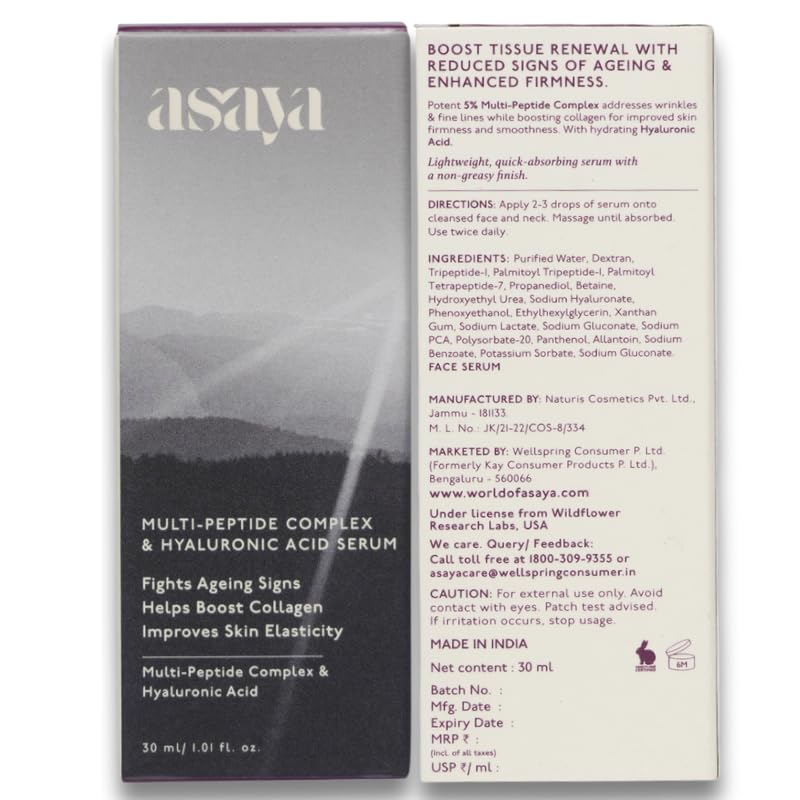 Asaya Multi Peptide Day/Night Face Serum with Hyaluronic Acid | Anti-Aging Serum | 5% Tripeptide Complex | Oily, Dry & Sensitive Skin - 30ml