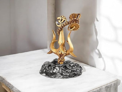 Shiv Trishul with Damru Idol | Mahadev Trishul Showpiece with Om Symbol for Car Dashboard, Home Temple & Office Decor | Lord Shiva Statue Gift Item