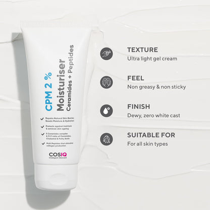 Cos-IQ CPM 2% Ceramides Moisturizer with Peptides for Intense Moisturizing and Skin Strengthening | Barrier Repair Cream | For Oily, Dry, Normal & Sensitive Skin | 100ml