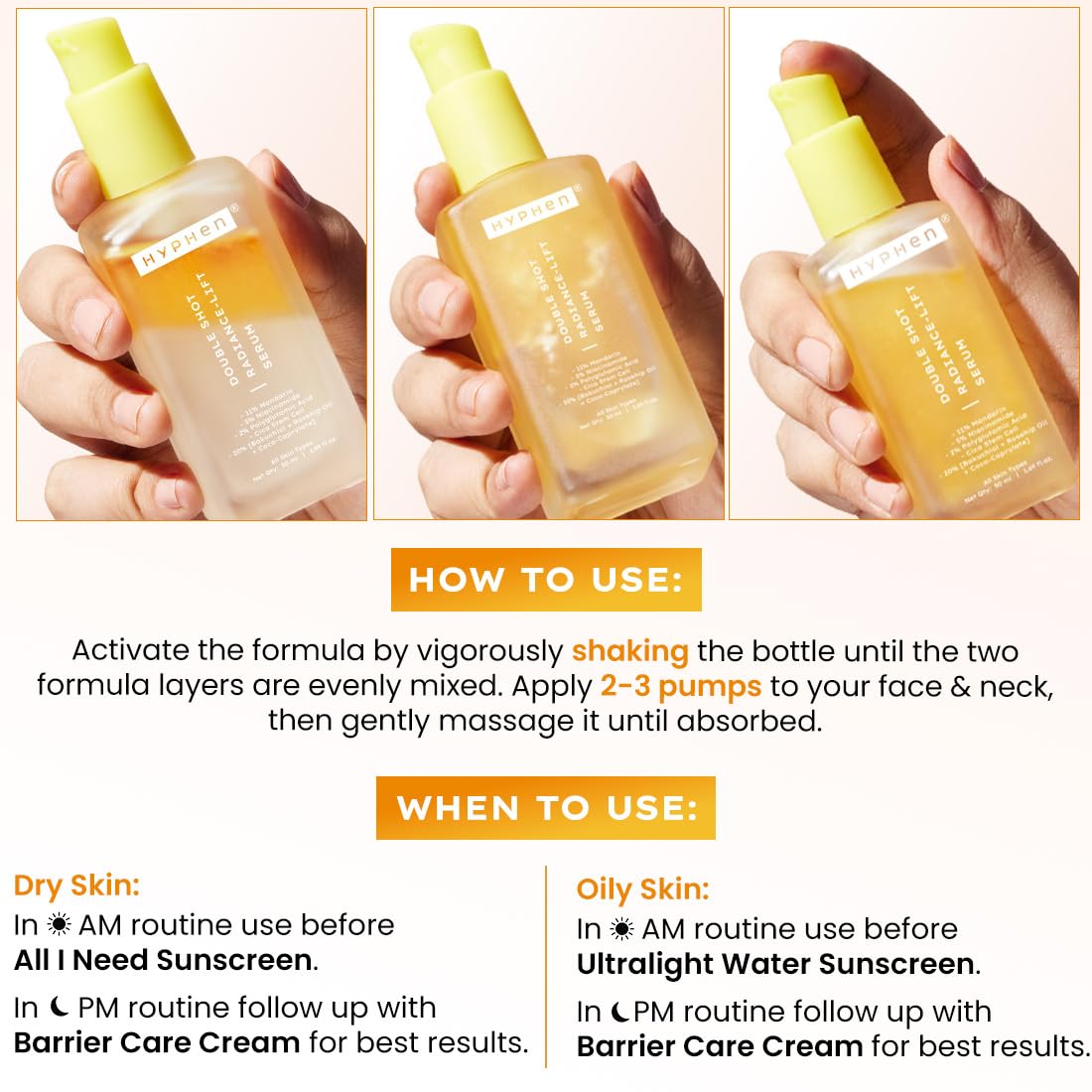 Hyphen 18% Brightening + 20% Collagen Face Serum | Double Shot Serum with 11% Mandarin 5% Niacinamide 2% PGA & Bakuchiol | Winter Skincare | Brightening, Hydrating & Collagen Boost for Dry Skin - 50ml