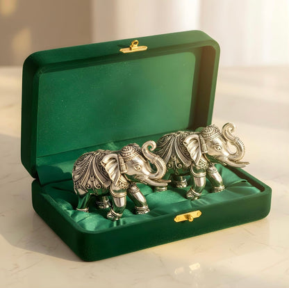 999 Pure Silver Plated Elephant Statue Pack of 2 | 4 Inch Vastu & Good Luck Showpiece for Beautiful Table Decor, Prayer Room & Pooja Room | Auspicious Gift Option